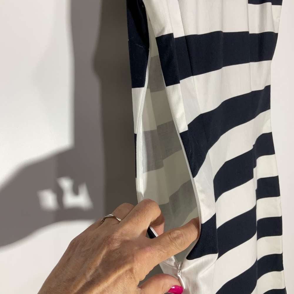 STS Sail to Sable navy & white striped dress gold collar & neckline, side zip XS - Picture 15 of 16
